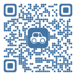 Blauer QR-Code mit einem Auto in der Mitte - der QR-Code führt zu einer Navigations-App, die direkt auf den Wasen leitet